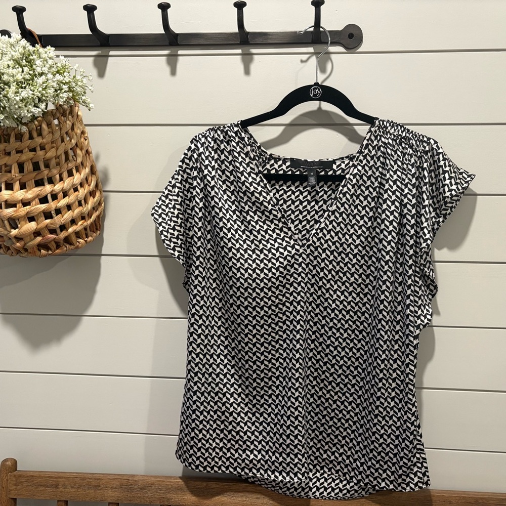 White House Black Market Black and White Geometric Blouse
